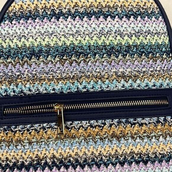 NEW NWT TOMMY BAHAMA Straw-Striped Backpack MULTI COLOR blue purple mint boho - Picture 3 of 8